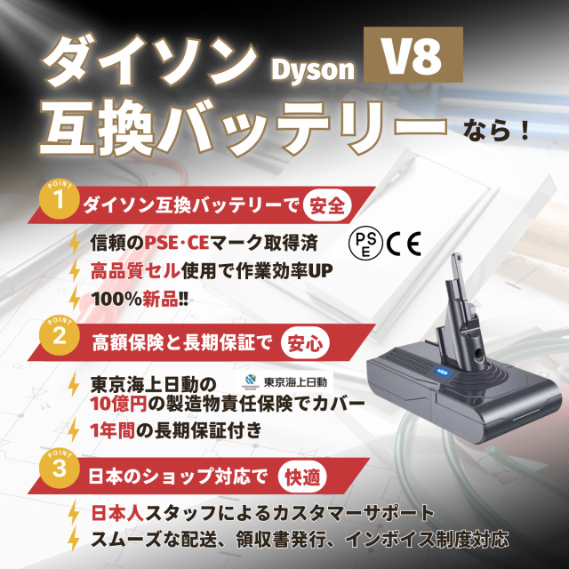 ダイソン Dyson 互換 バッテリー V8 21.6V 4.0Ah SV10 互換バッテリー 大容量 4000mAh PSE認証  壁掛けブラケット対応 前期後期対応(V8/1個)の通販はau PAY マーケット - ワウマとくねっと | au PAY マーケット－通販サイト